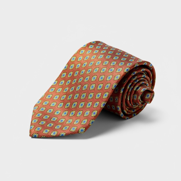 Brooks Brothers 346 Men’s Orange Patterned Silk Tie - Picture 1 of 5